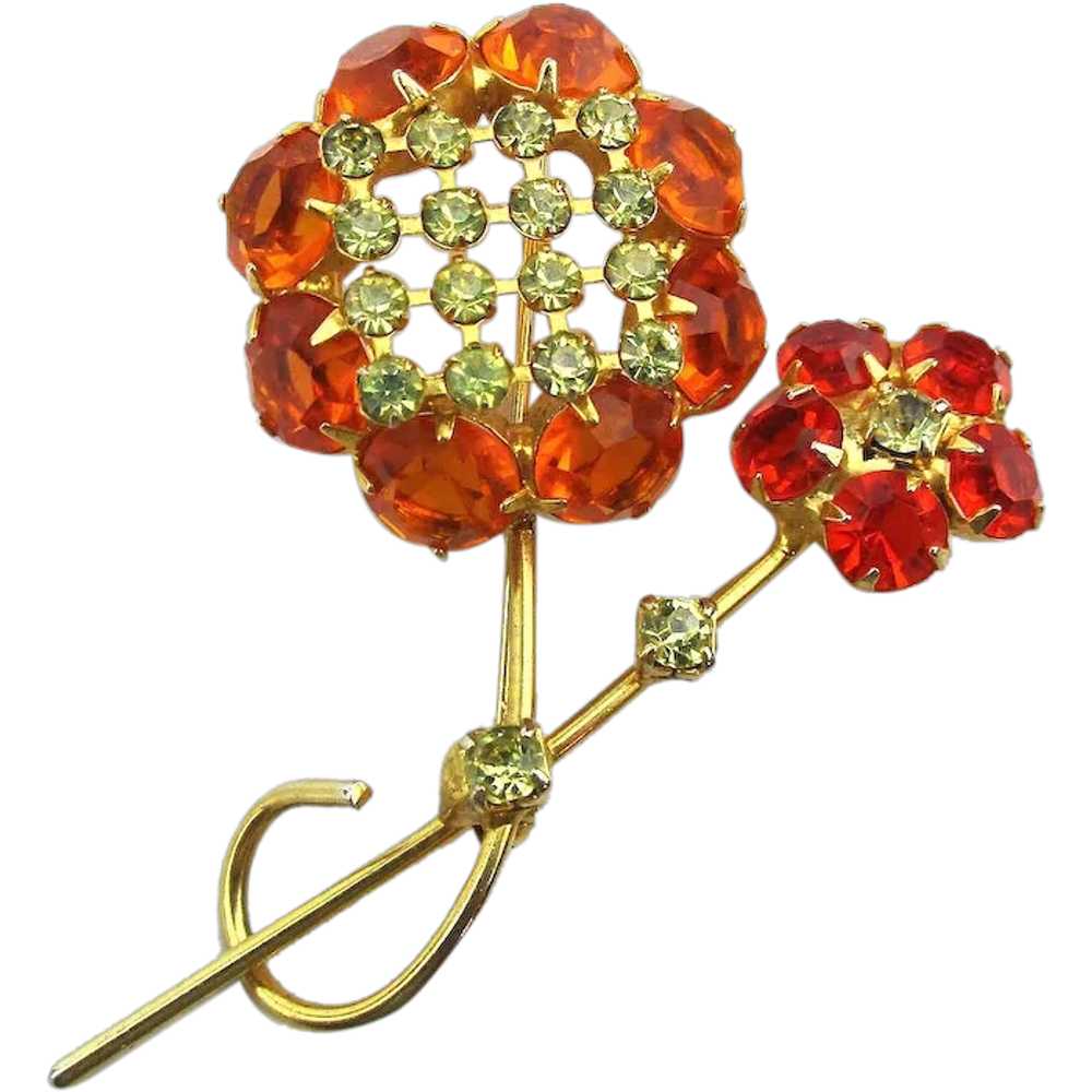 A Crystal Rhinestone Flower Pin for Spring Orange… - image 1