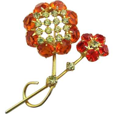 A Crystal Rhinestone Flower Pin for Spring Orange… - image 1