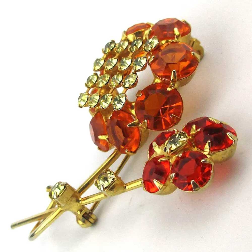 A Crystal Rhinestone Flower Pin for Spring Orange… - image 2