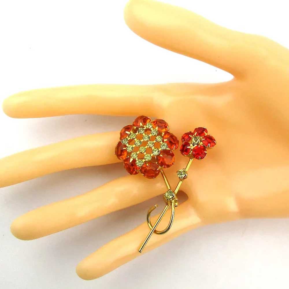 A Crystal Rhinestone Flower Pin for Spring Orange… - image 3