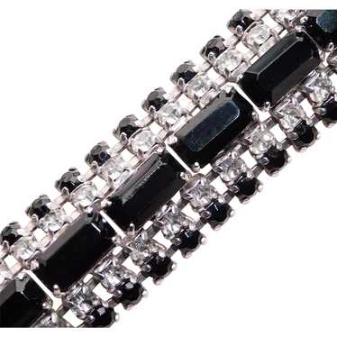 Gorgeous BLACK & CLEAR Rhinestone Vintage Bracelet - image 1