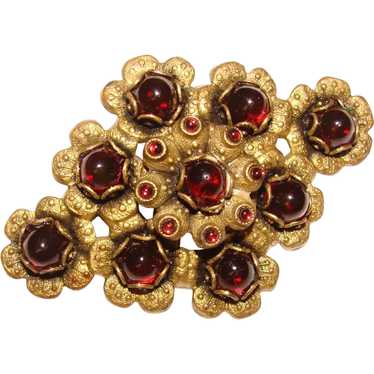 Gorgeous Vintage Cranberry Red Glass Stones Brooch - image 1