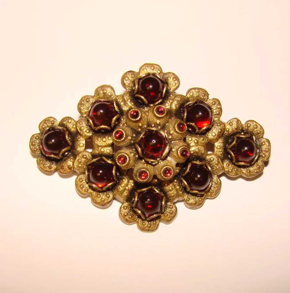 Gorgeous Vintage Cranberry Red Glass Stones Brooch - image 2