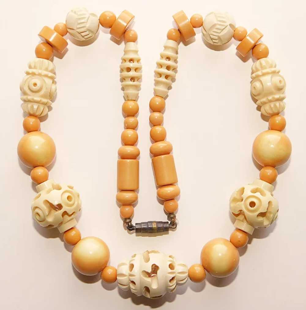 Fabulous Art Deco CARVED CELLULOID Bead Necklace - image 2