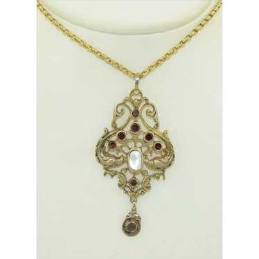 Victorian Austro-Hungarian Silver Garnet and Pear… - image 1