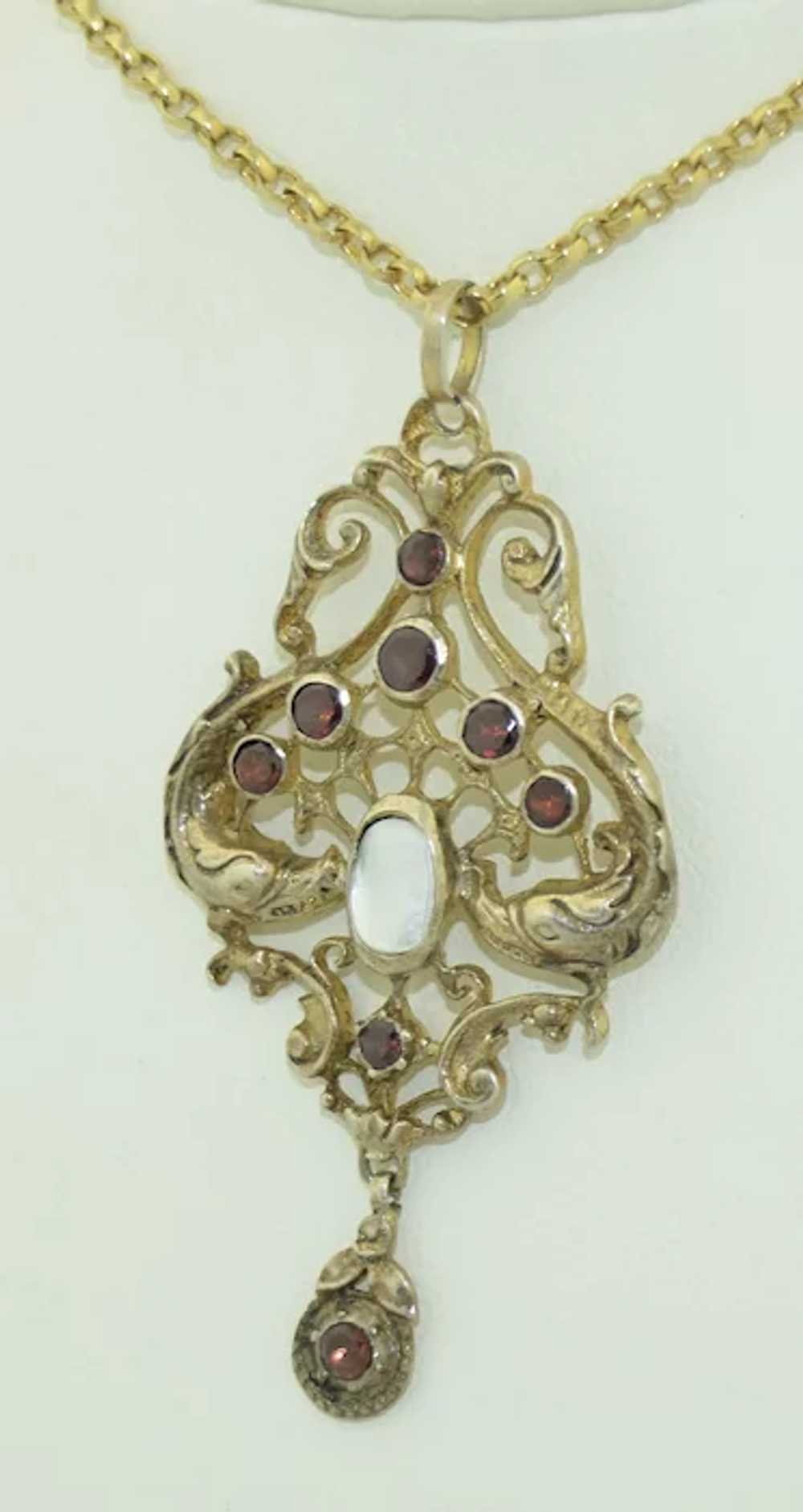 Victorian Austro-Hungarian Silver Garnet and Pear… - image 3