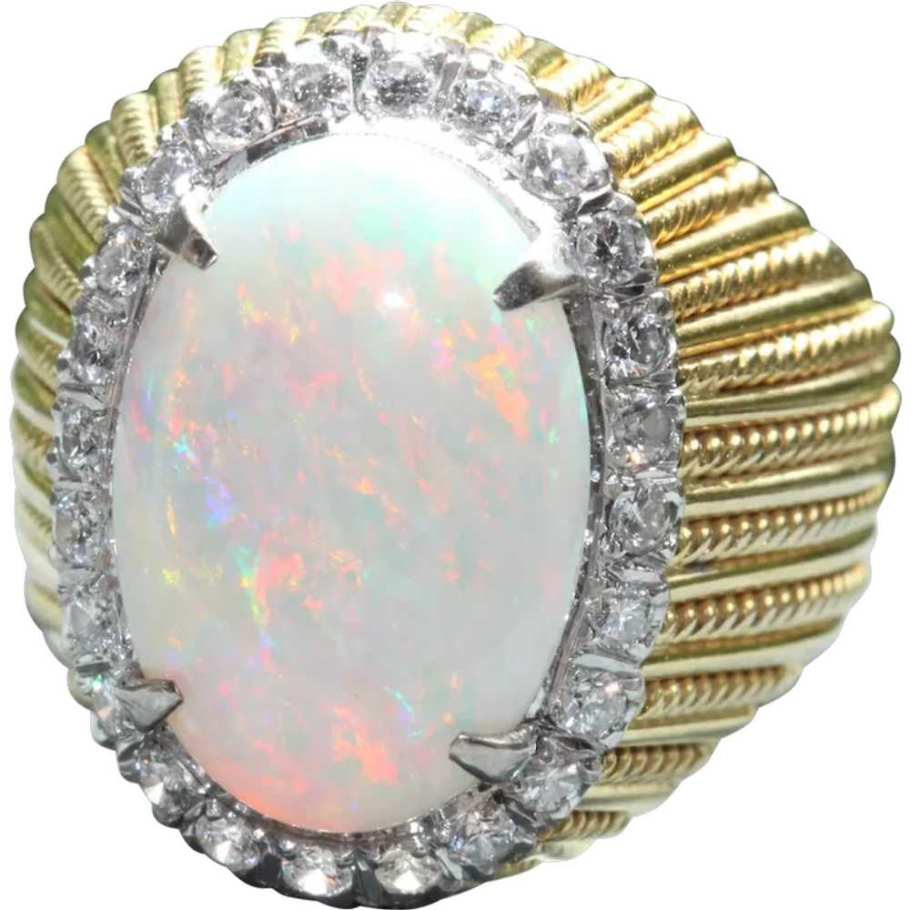 Estate 14K Two Tone 4.92 CT Opal and Diamond Ring - image 1