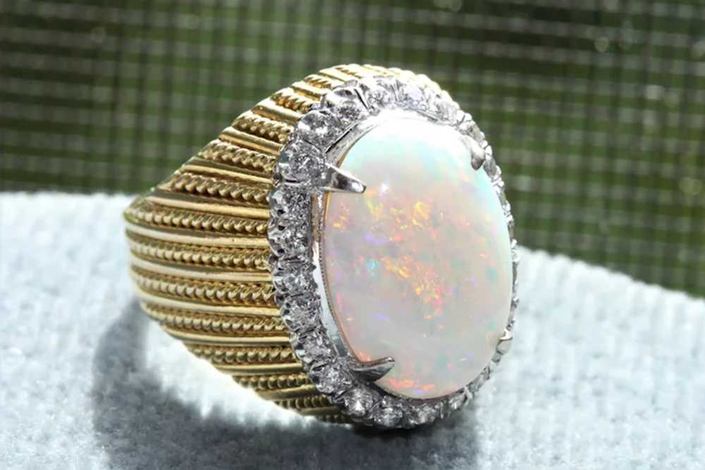 Estate 14K Two Tone 4.92 CT Opal and Diamond Ring - image 2