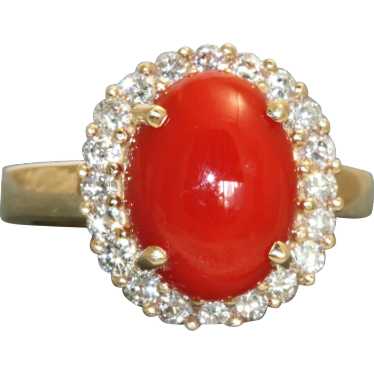 Estate 14K Red Coral Diamond Ring