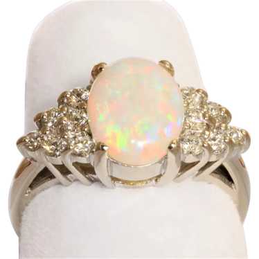 Estate 14KW Opal and Diamond Ring