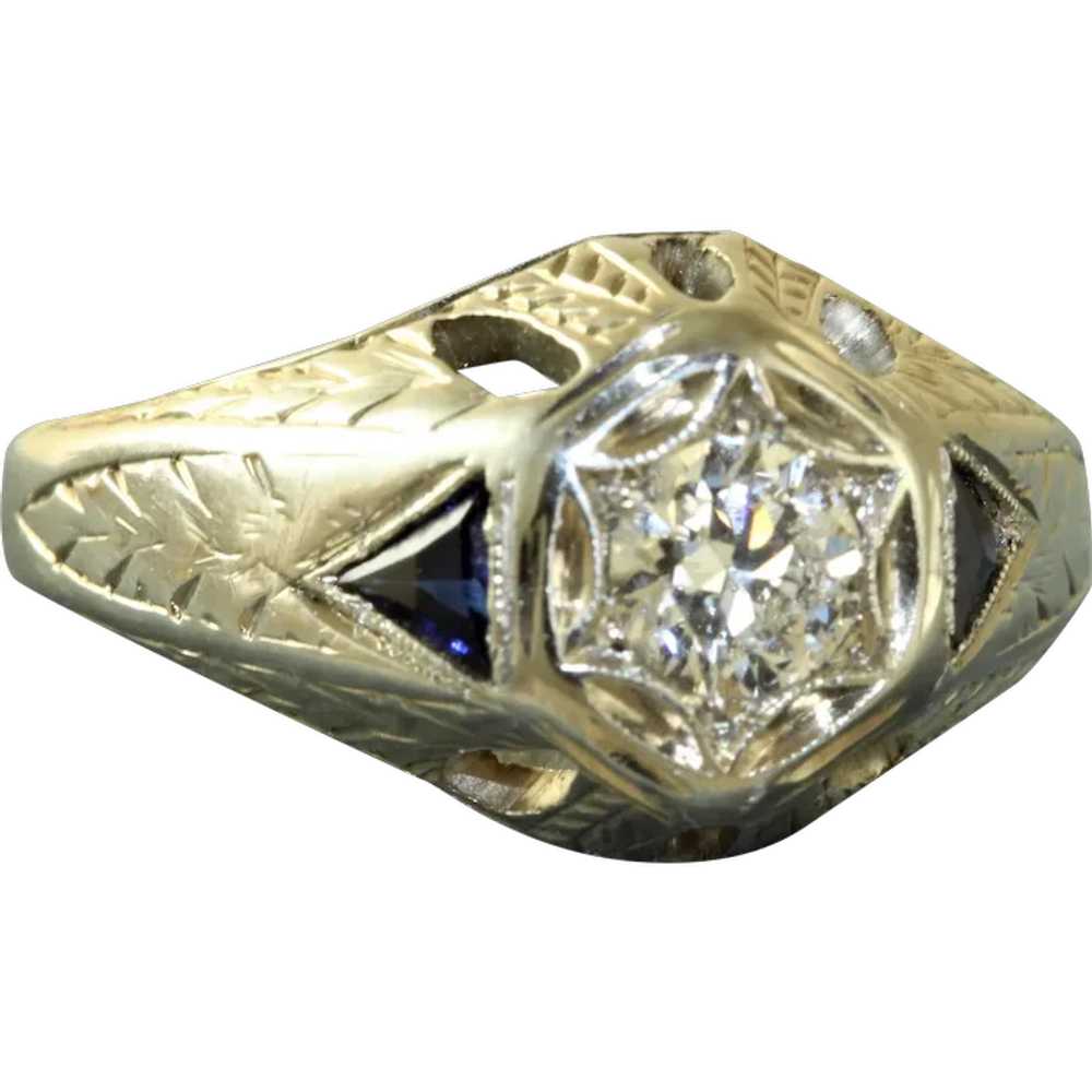 18K Edwardian Diamond and Sapphire Ring - image 1