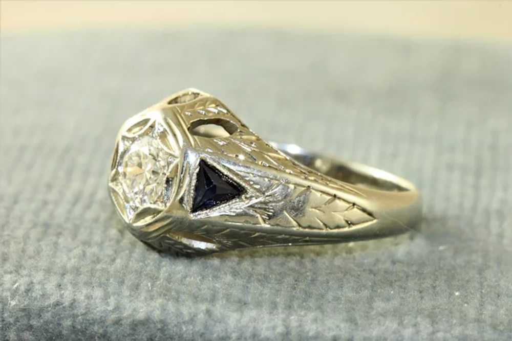 18K Edwardian Diamond and Sapphire Ring - image 2