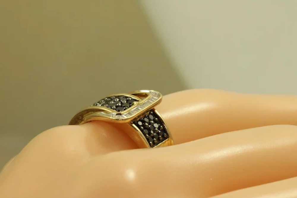 Estate 14K Sapphire and Diamond Buckle Ring - image 3