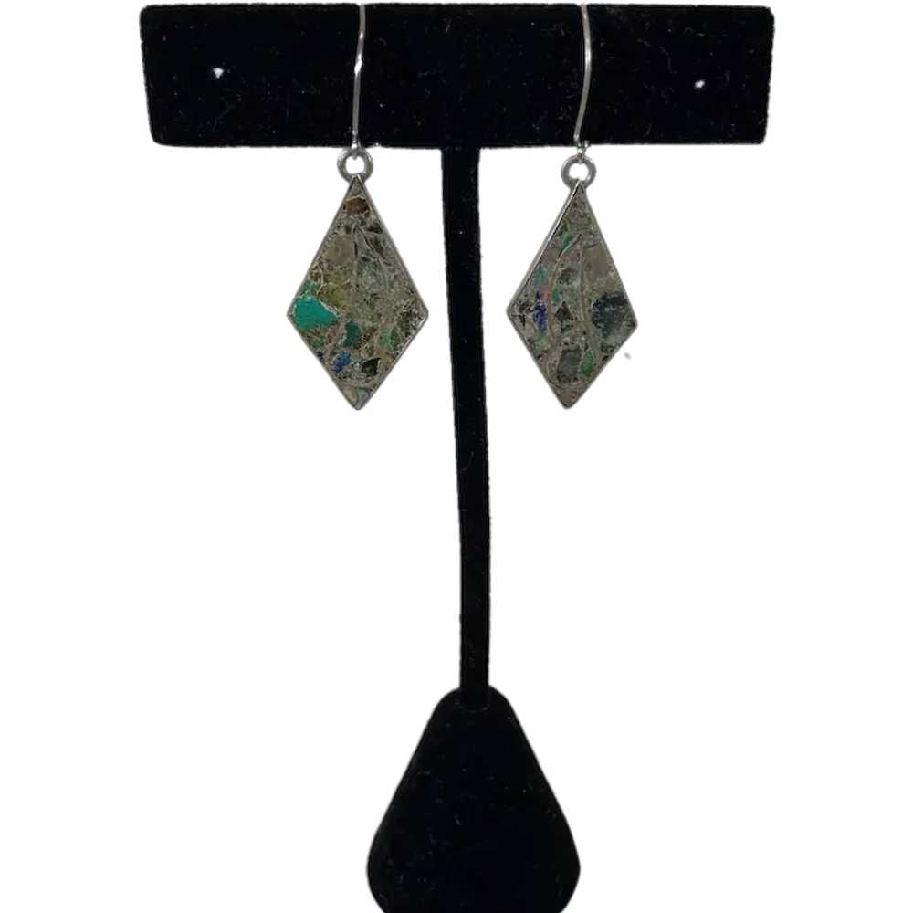 Earrings Crushed Turquoise, Signed Hecho En Mexic… - image 1