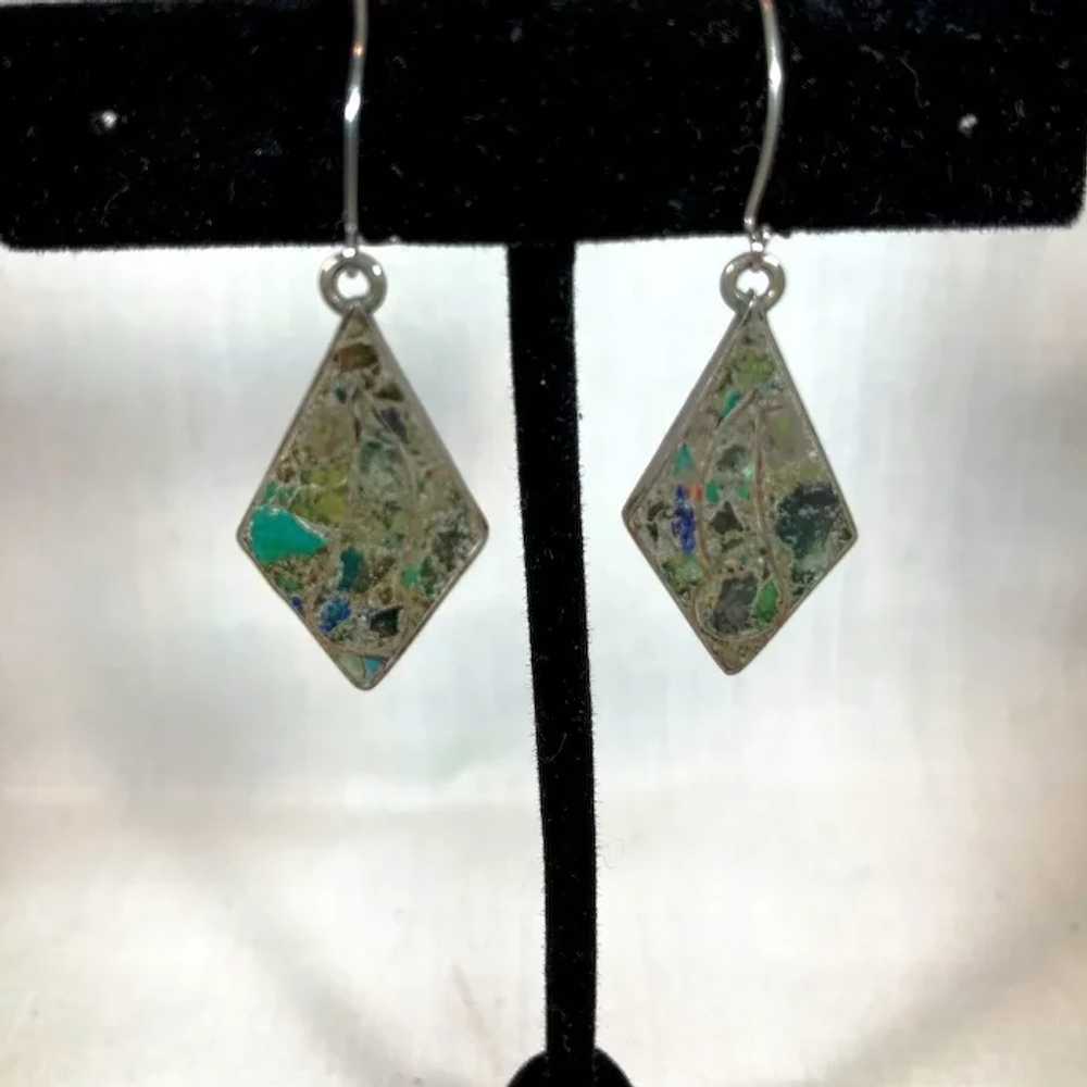 Earrings Crushed Turquoise, Signed Hecho En Mexic… - image 2