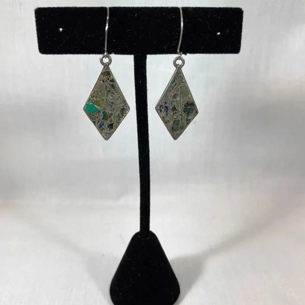 Earrings Crushed Turquoise, Signed Hecho En Mexic… - image 5