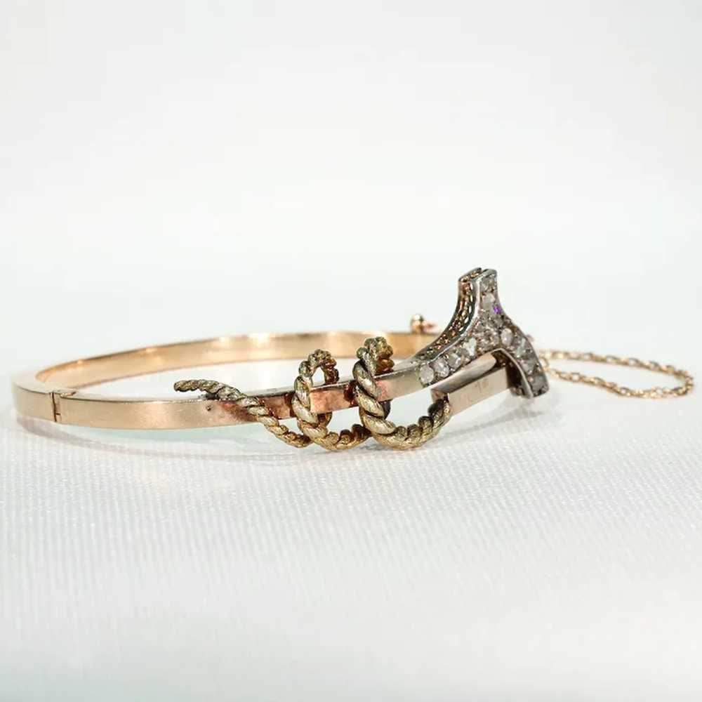 Victorian Gold Diamond Crop Bangle Bracelet Silve… - image 2