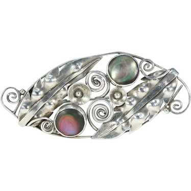 Vintage 1960s Silver Mother of Pearl Brooch - image 1