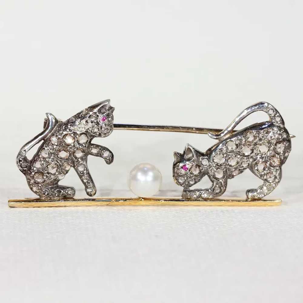 Victorian Diamond Ruby Pearl Playing Kittens Broo… - image 11