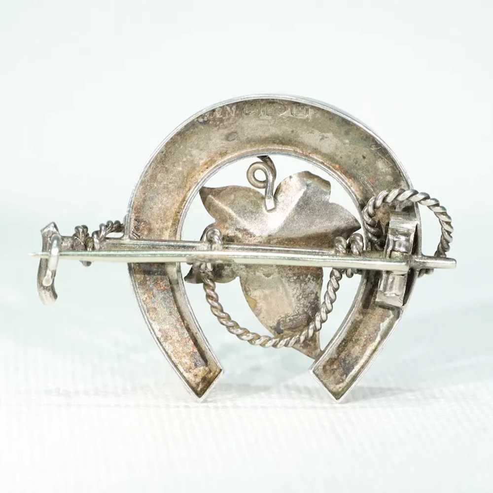 Antique Victorian Silver Horseshoe Brooch Ivy Rid… - image 3