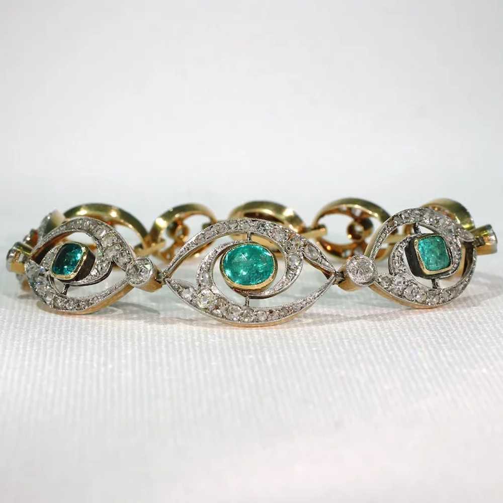 Stunning French Edwardian Emerald Diamond Bracele… - image 12