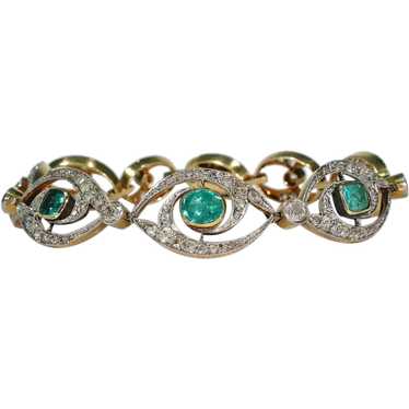 Stunning French Edwardian Emerald Diamond Bracele… - image 1