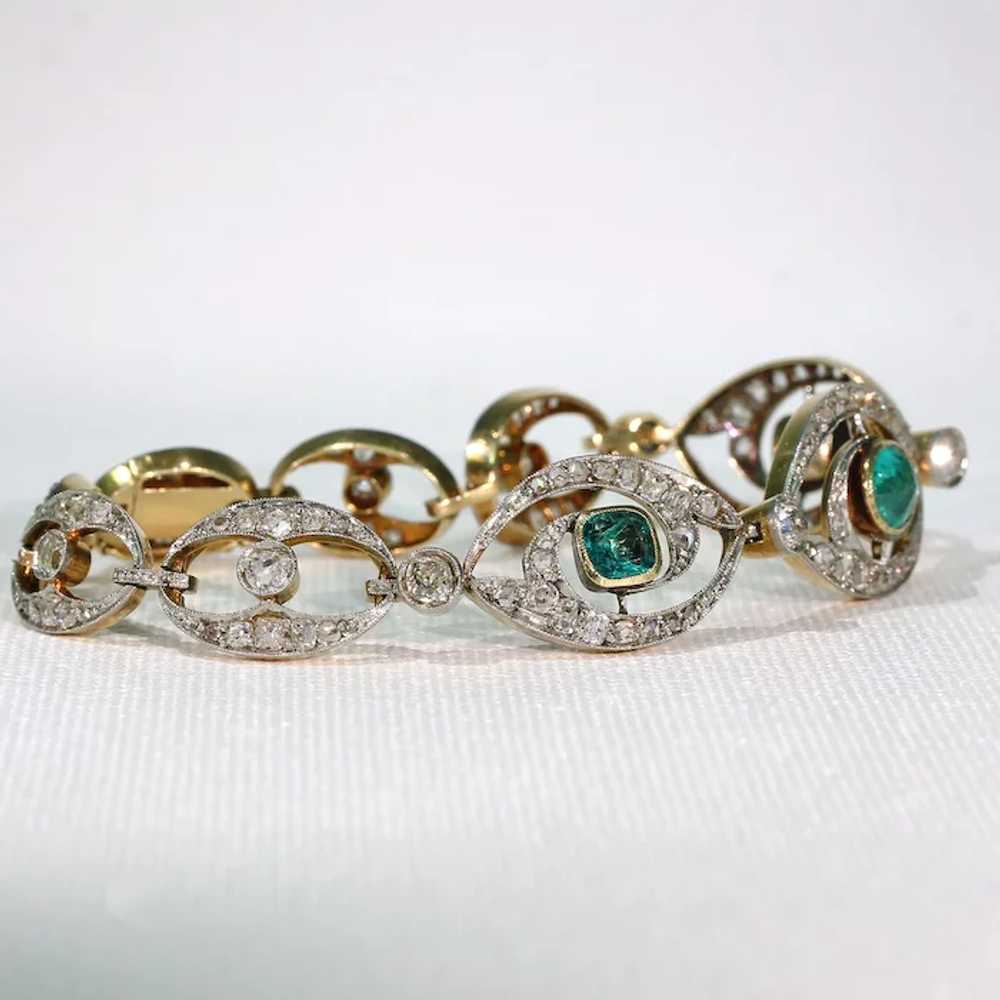 Stunning French Edwardian Emerald Diamond Bracele… - image 2