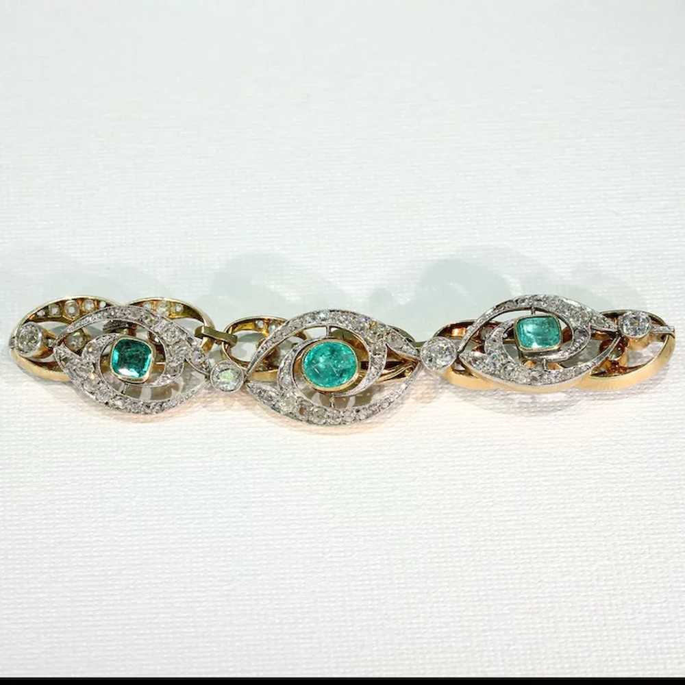 Stunning French Edwardian Emerald Diamond Bracele… - image 4