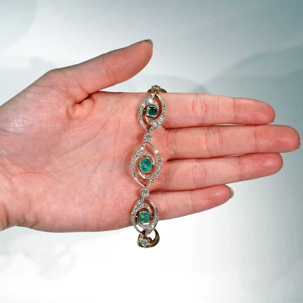 Stunning French Edwardian Emerald Diamond Bracele… - image 7