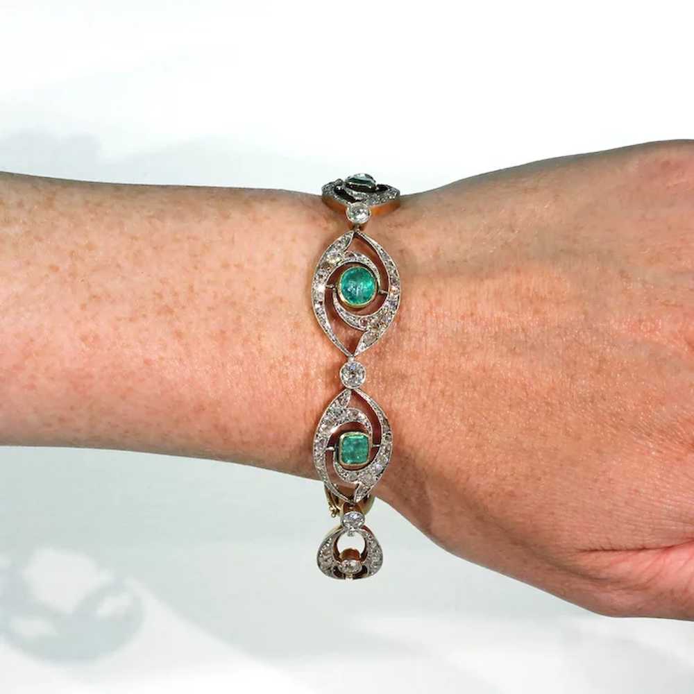 Stunning French Edwardian Emerald Diamond Bracele… - image 8