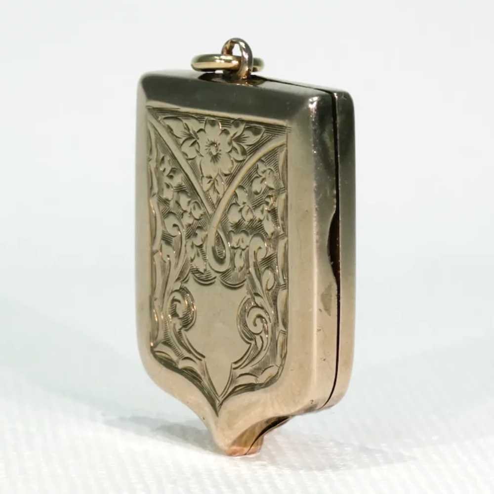 Victorian Engraved Shield Shaped Locket 9k Gold B… - image 2