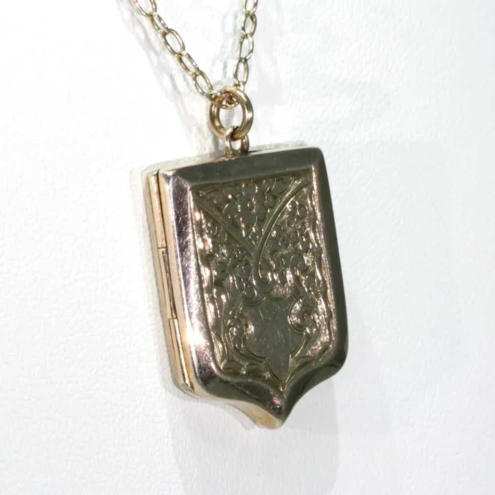 Victorian Engraved Shield Shaped Locket 9k Gold B… - image 7