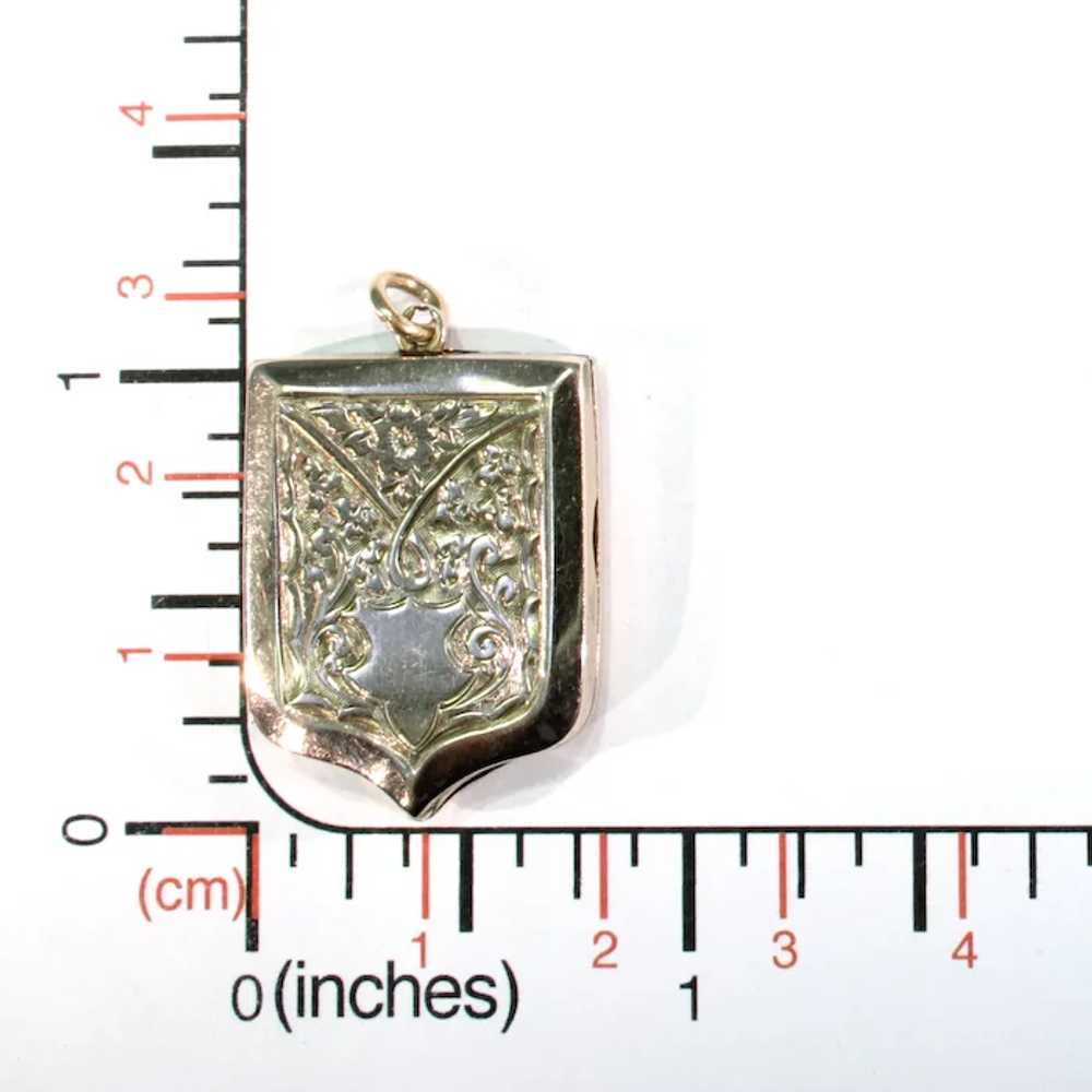 Victorian Engraved Shield Shaped Locket 9k Gold B… - image 8