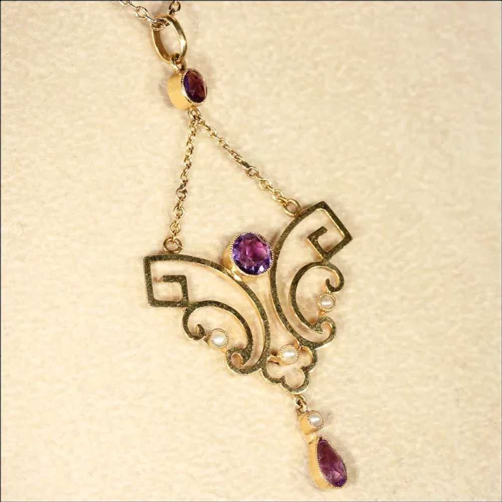 Antique Edwardian Amethyst and Pearl Lavaliere Pe… - image 8