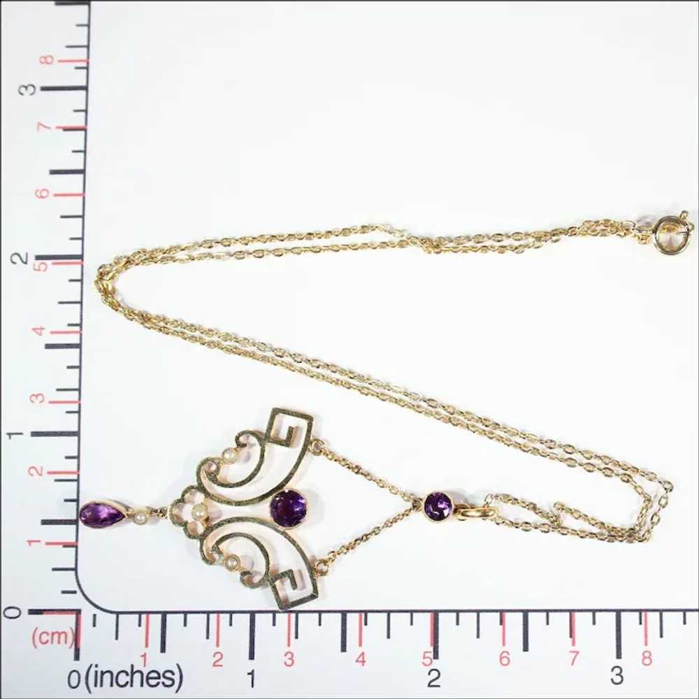Antique Edwardian Amethyst and Pearl Lavaliere Pe… - image 9