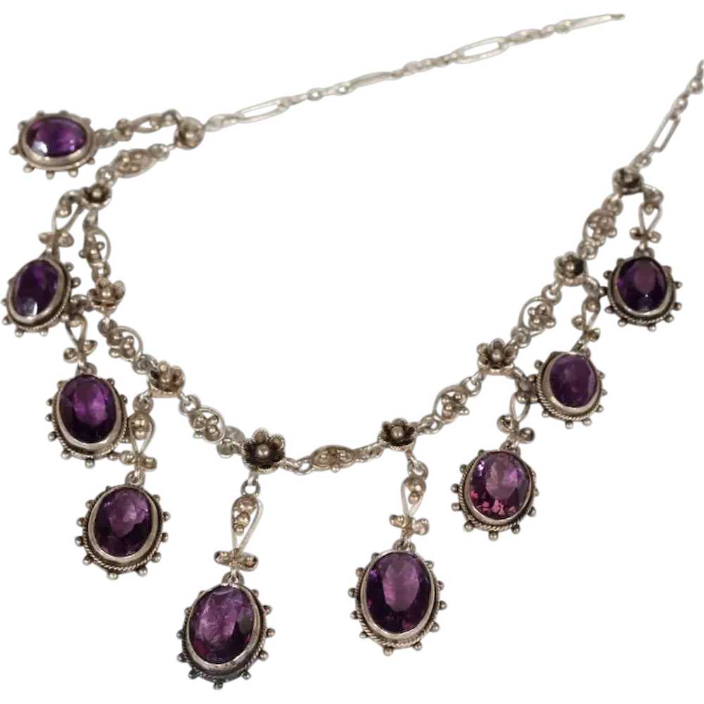 Silver Arts and Crafts Amethyst Drop Necklace - image 1