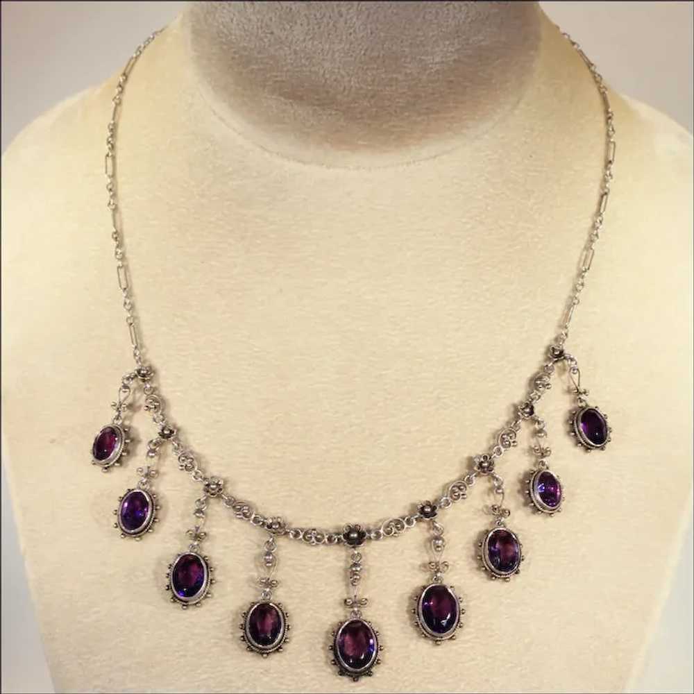 Silver Arts and Crafts Amethyst Drop Necklace - image 5