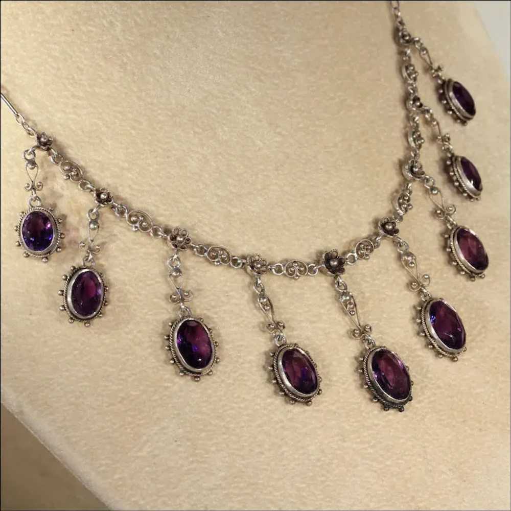 Silver Arts and Crafts Amethyst Drop Necklace - image 7