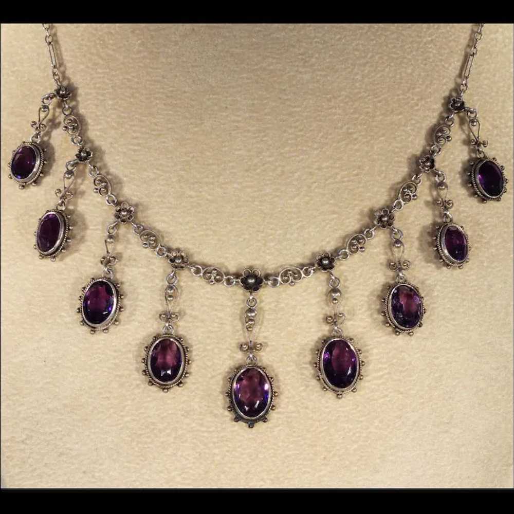 Silver Arts and Crafts Amethyst Drop Necklace - image 8