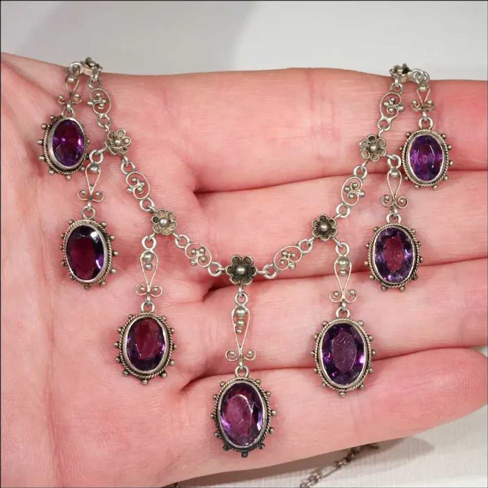 Silver Arts and Crafts Amethyst Drop Necklace - image 9