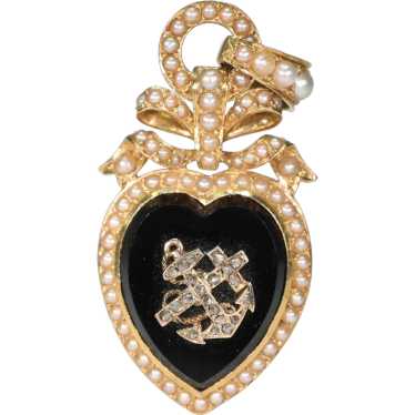 Gold Onyx Faith Hope Charity Pendant with Diamond… - image 1