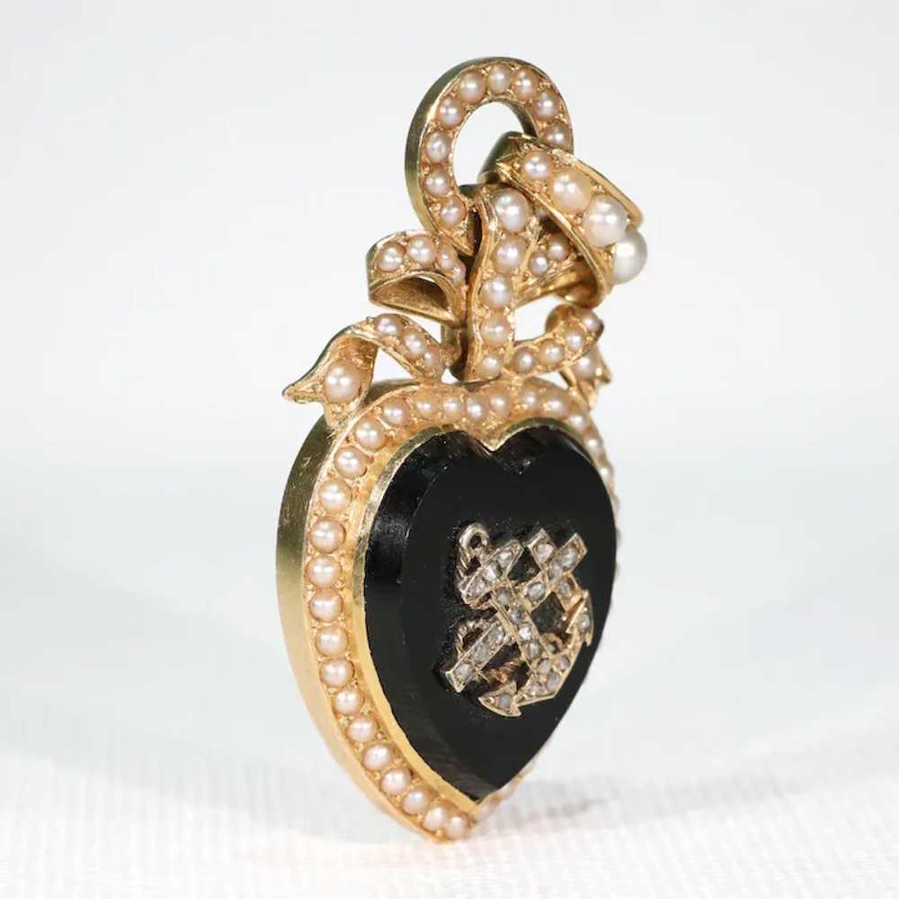 Gold Onyx Faith Hope Charity Pendant with Diamond… - image 2