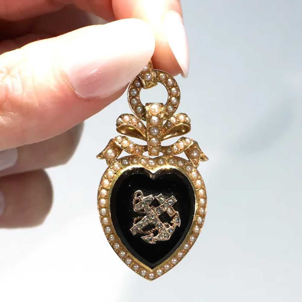 Gold Onyx Faith Hope Charity Pendant with Diamond… - image 4