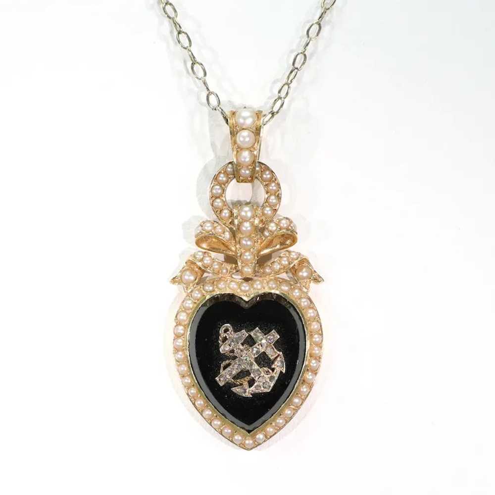 Gold Onyx Faith Hope Charity Pendant with Diamond… - image 6