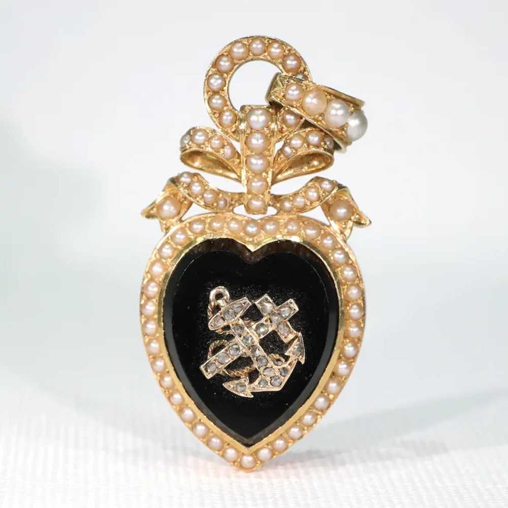 Gold Onyx Faith Hope Charity Pendant with Diamond… - image 7