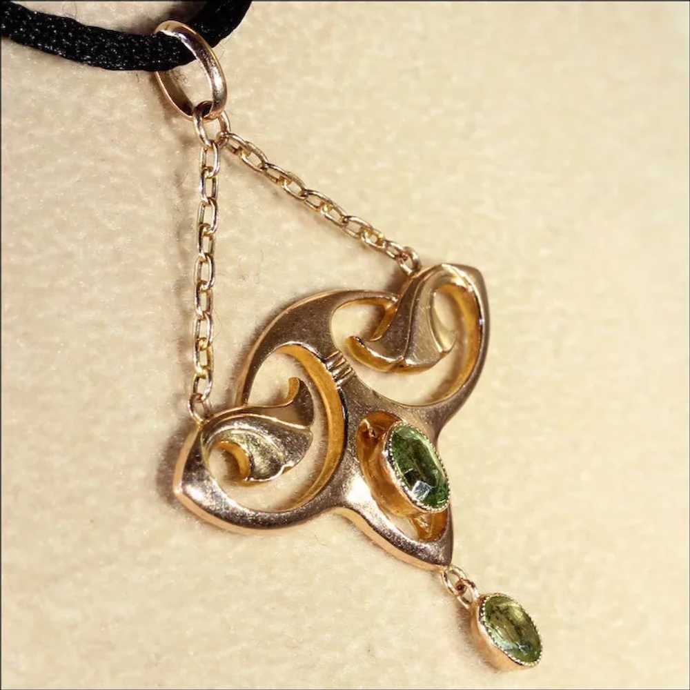 Antique Art Nouveau Peridot Pendant in 9k Gold, E… - image 2