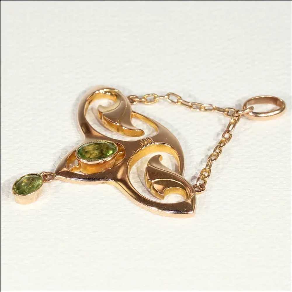 Antique Art Nouveau Peridot Pendant in 9k Gold, E… - image 3