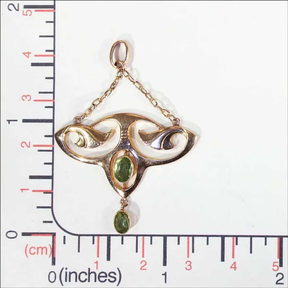 Antique Art Nouveau Peridot Pendant in 9k Gold, E… - image 6