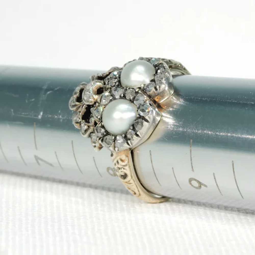 Antique French Double Heart Pearl Diamond Ring - image 10