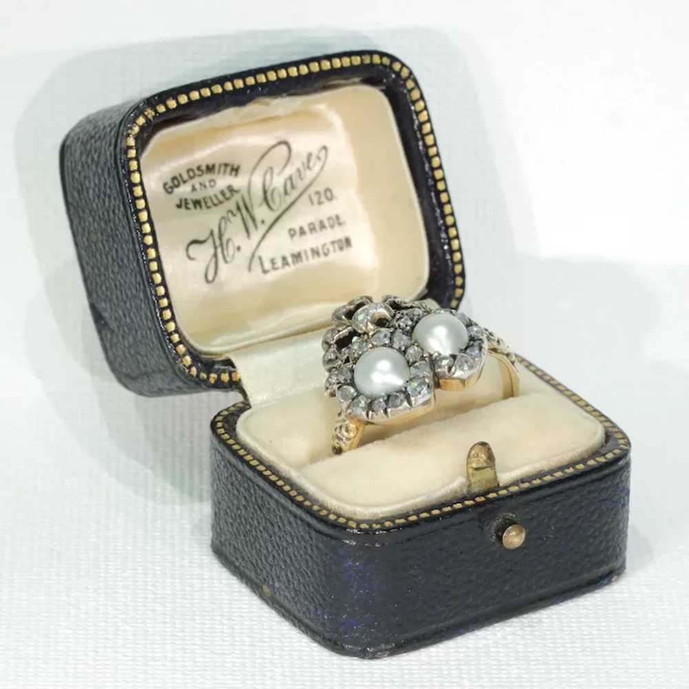 Antique French Double Heart Pearl Diamond Ring - image 3